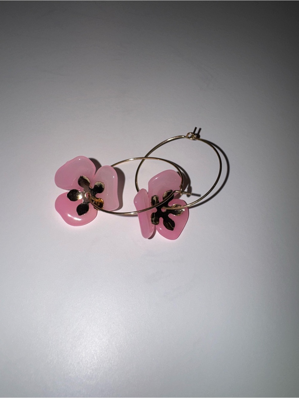 Pink Floral Hoop Earrings and Glitter Disc Drop Earrings - Women Jewelry - Picture 2 of 4
